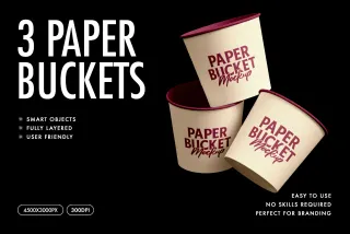 3 Paper Buckets Mockup