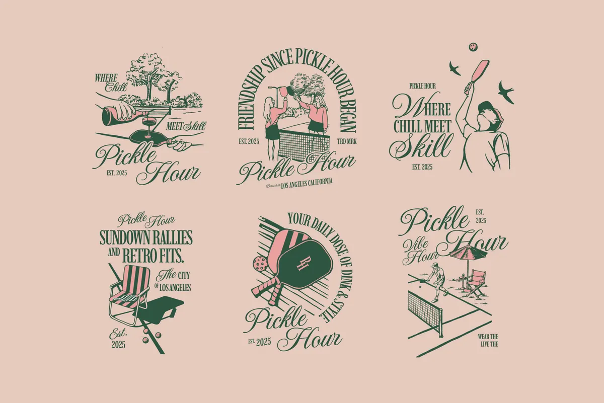 Retro Pickleball Vector Graphics Collection