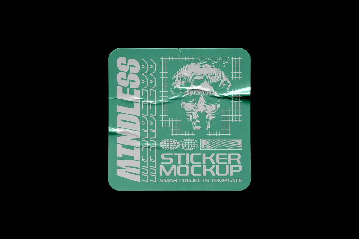 Crumpled Vinyl Square Sticker Mockup