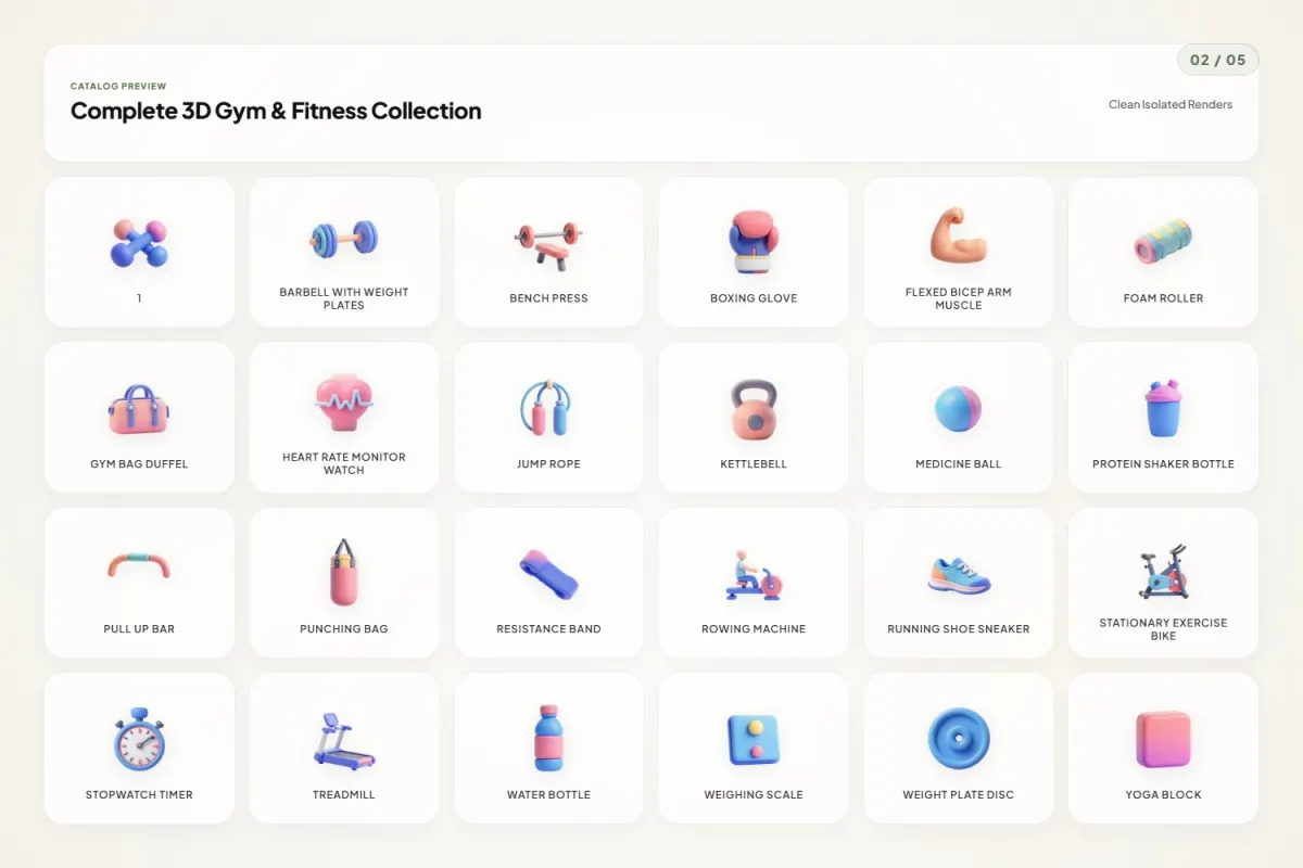 3D Gym & Fitness Icons