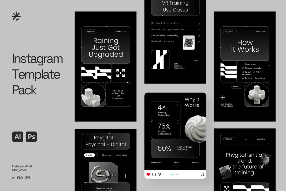 Virtual Reality Tech Instagram Pack (AI, EPS, PSD)