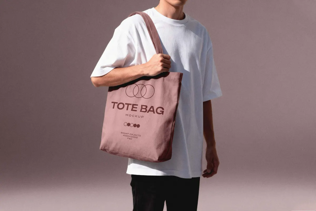 Man With Canvas Bag Mockup