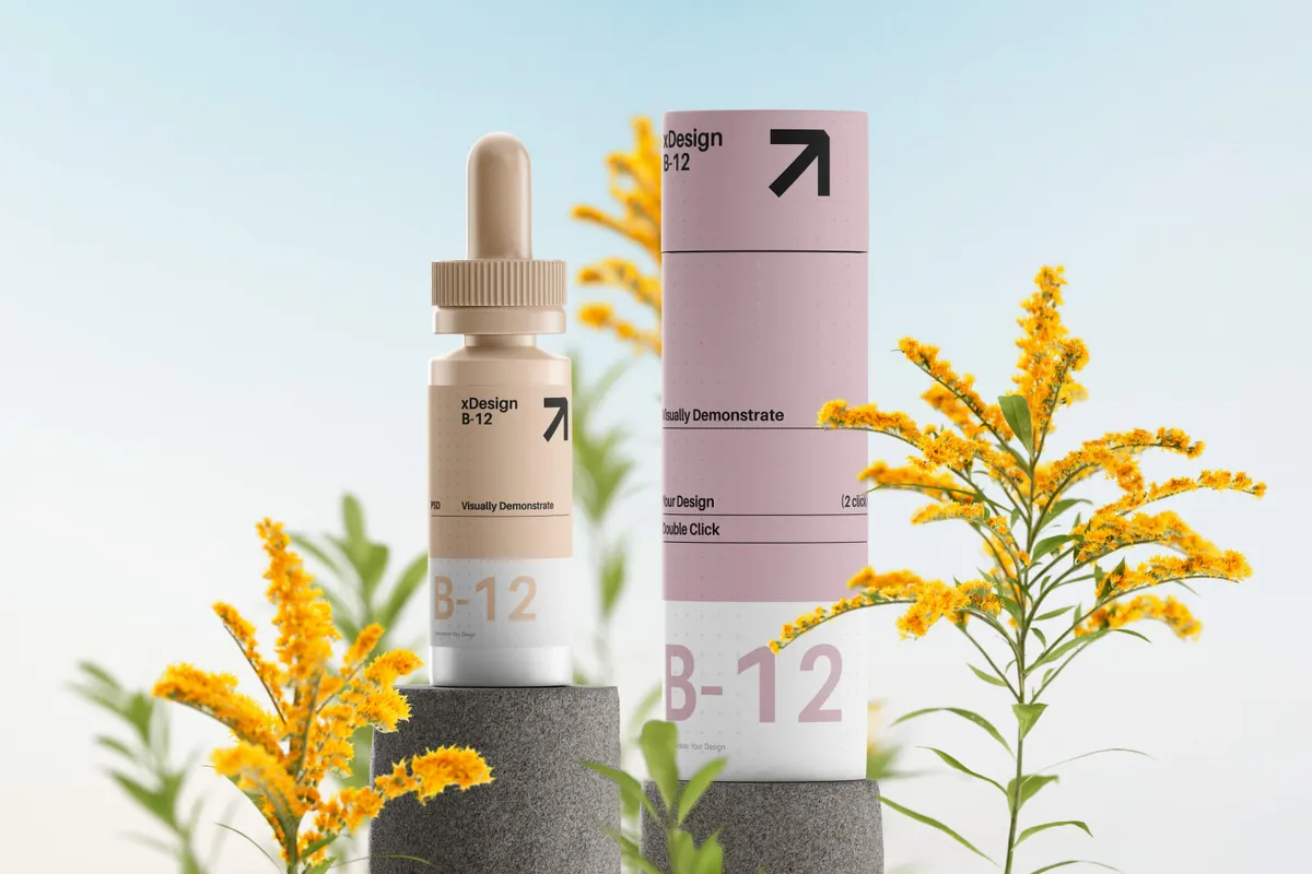 Dropper Bottle & Paper Tube Mockup