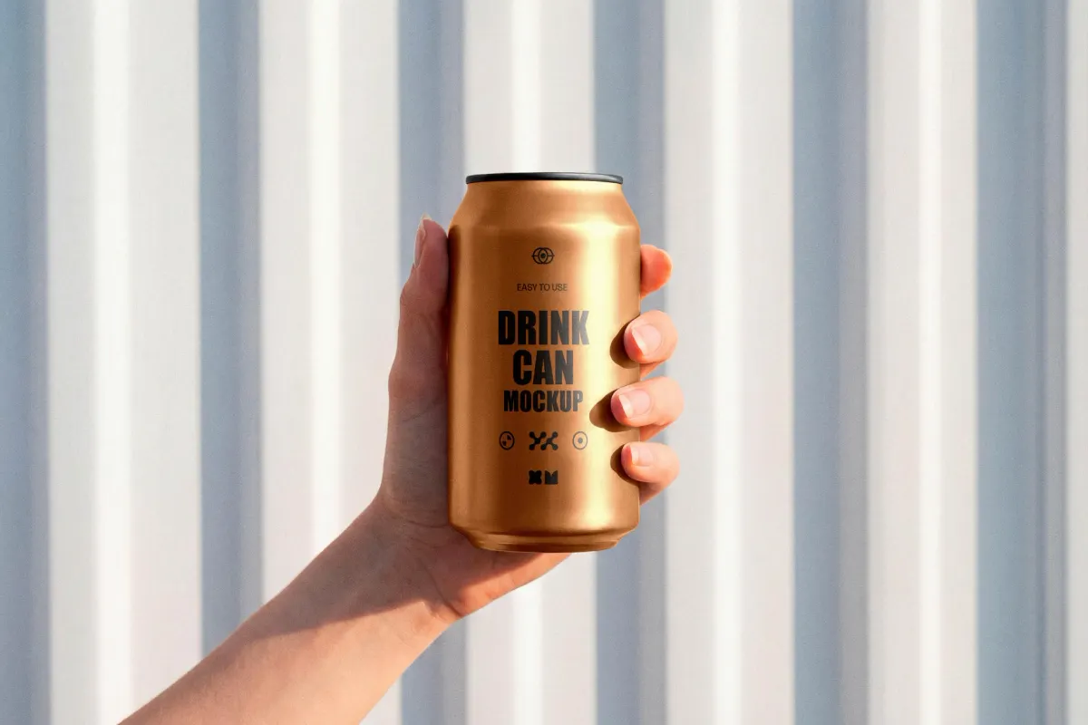 Hand Holding Drink Can Mockup
