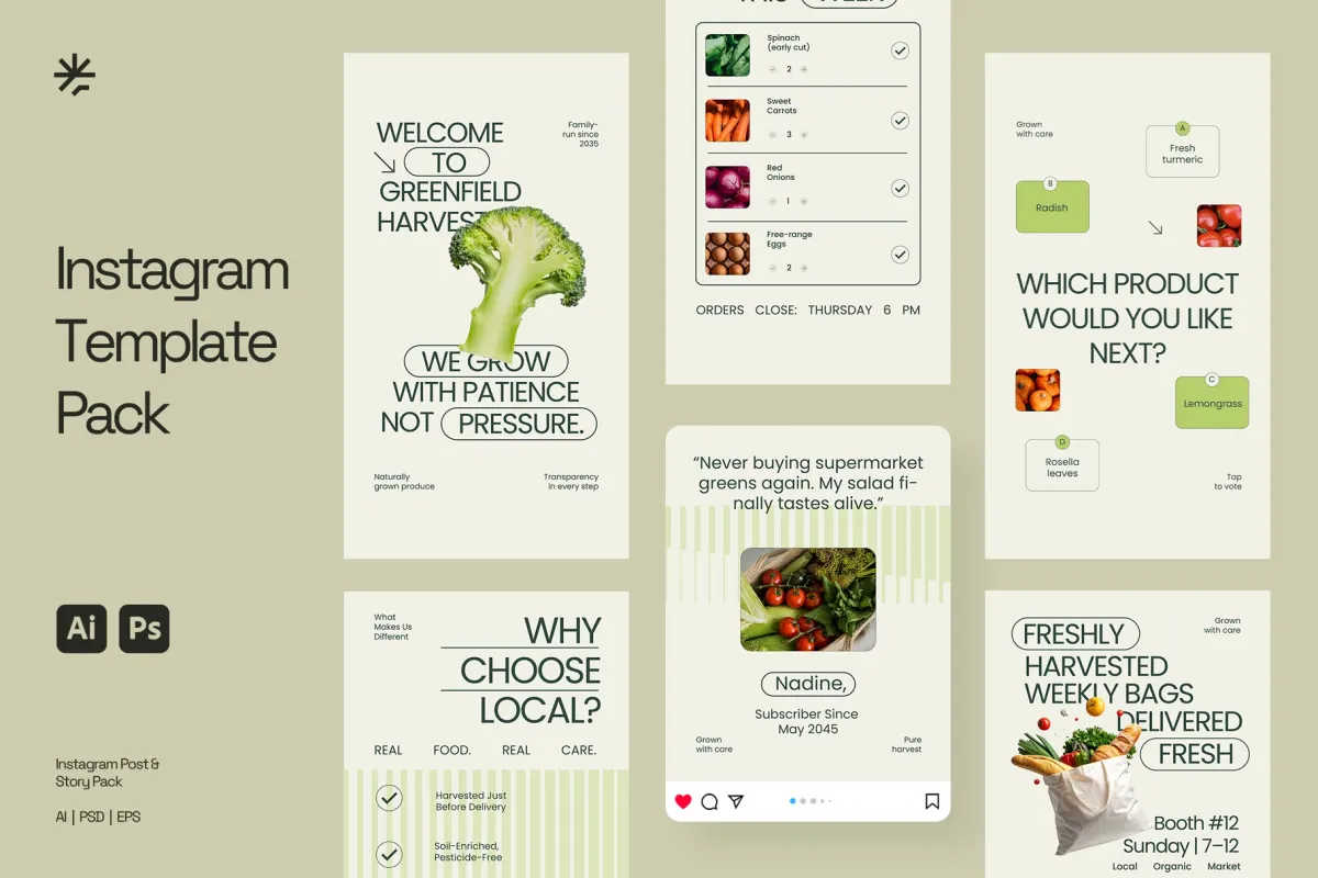 Groceries Instagram Pack (AI, PSD, EPS)