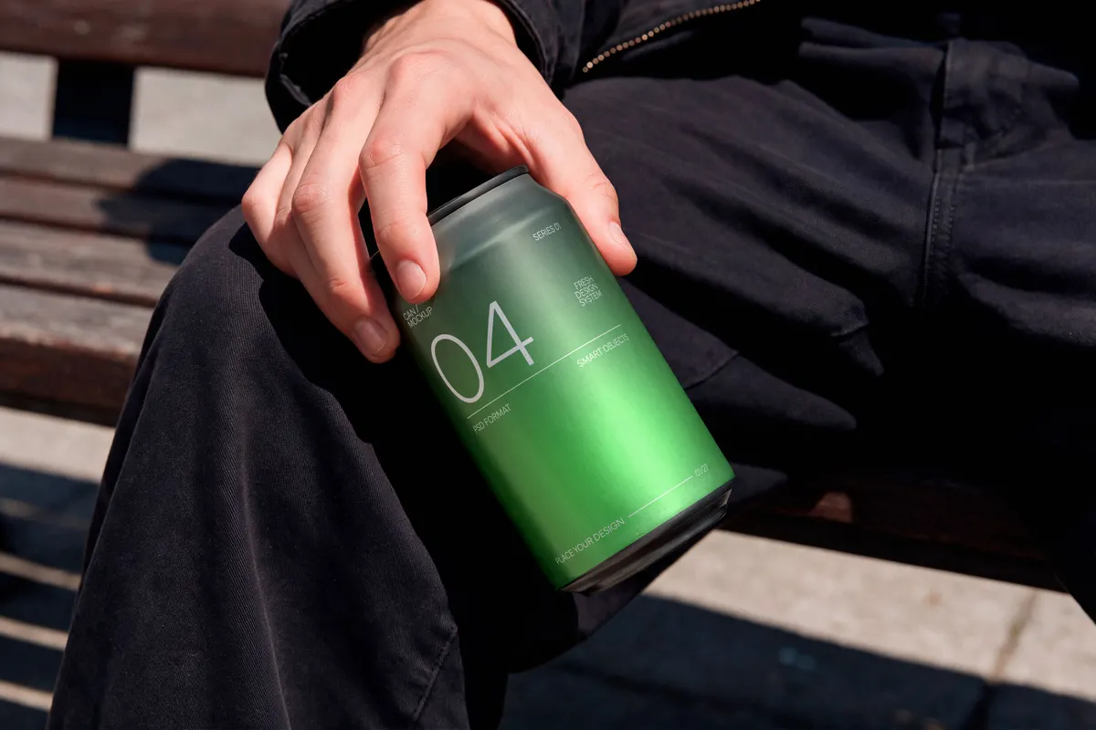 Soda Can in Hand Mockup