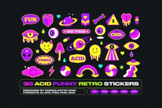 30 Acid Funny Retro Stickers