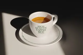 Ceramic Coffee Mug and Plate Branding Mockup