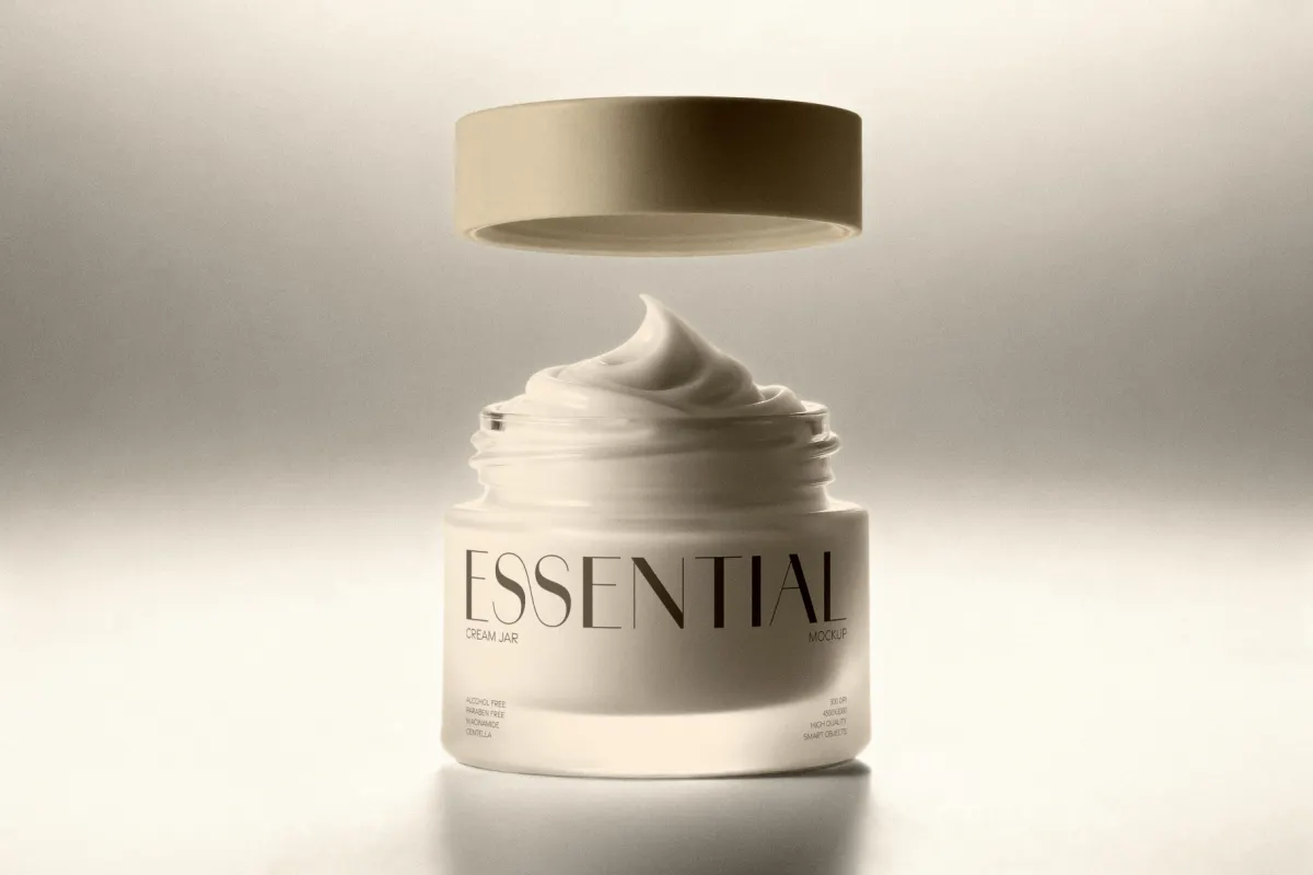 Cosmetic Jar Mockup with Floating Lid