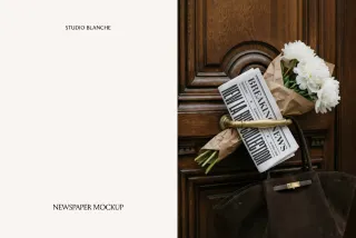X1955 - Folded Newspaper Mockup in a Door Handle