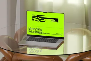 MacBook Pro Mockup on Glass Table