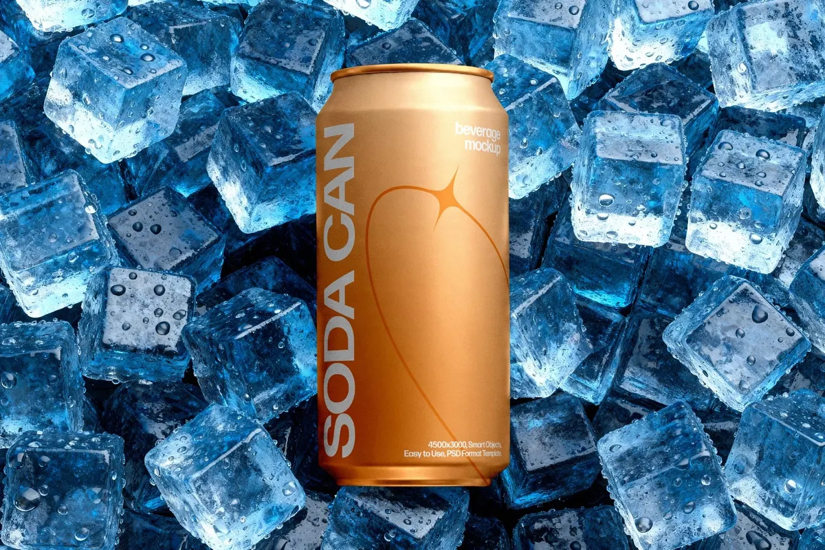 Soda Can Mockup on Ice