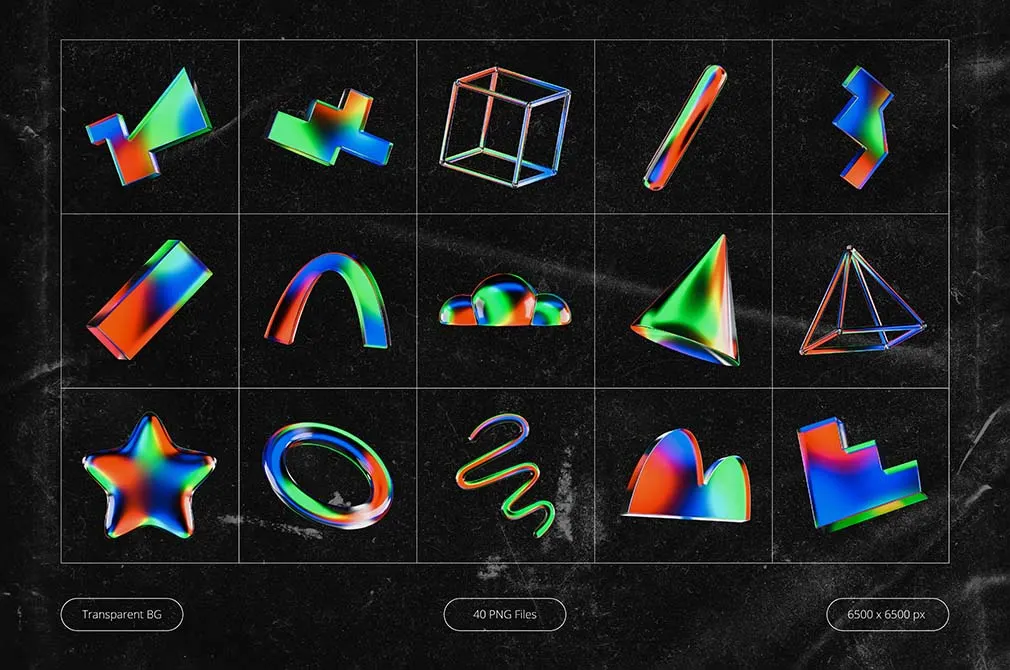 3D Glowy Glassmorphic Shapes