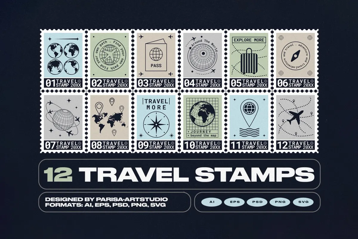 Travel Stamp Illustrations Pack
