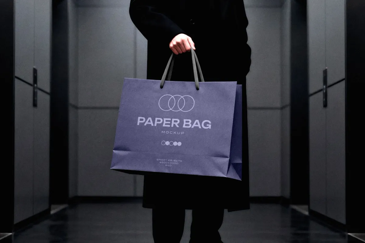 Paper Bag Mockup in Elevator