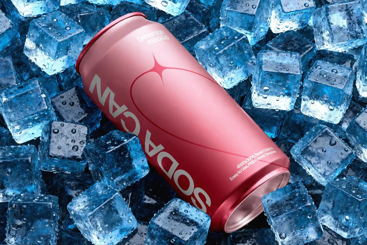 Aluminum Drink Can Mockup on Ice