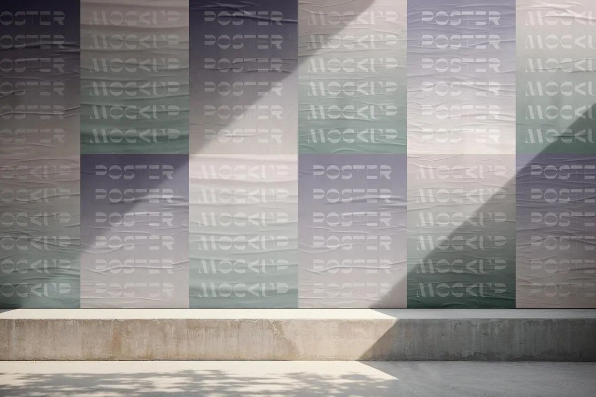 A4 Glued Posters Wall Mockup