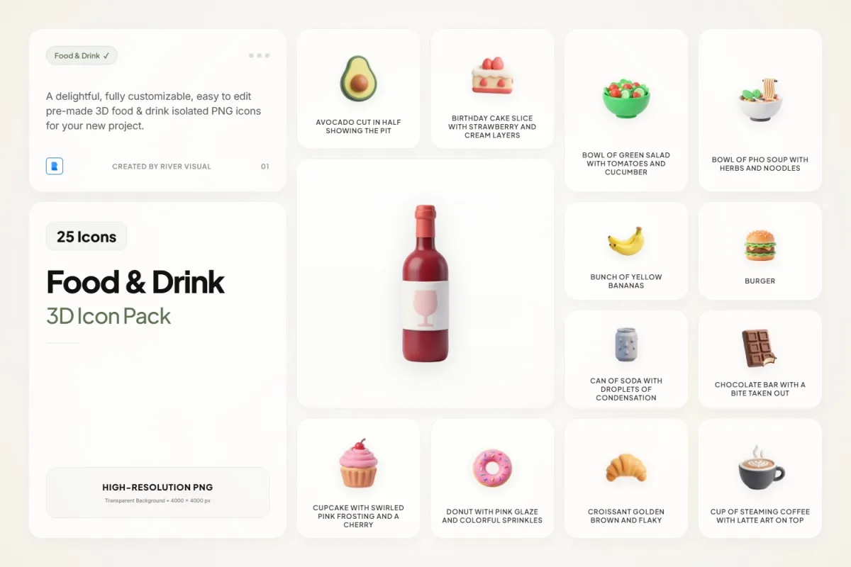 Food & Drink Claymorphic 3D Icons
