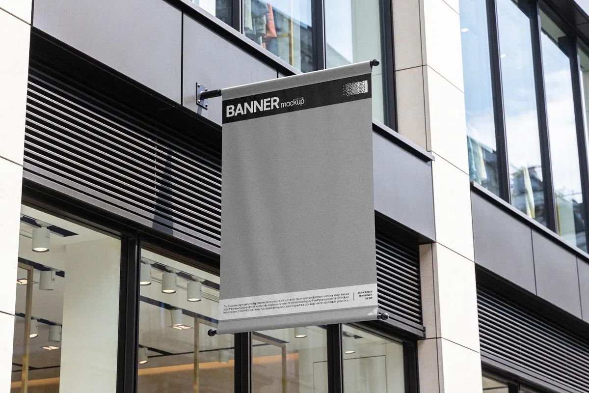 Vertical Banner Mockup on Building Facade