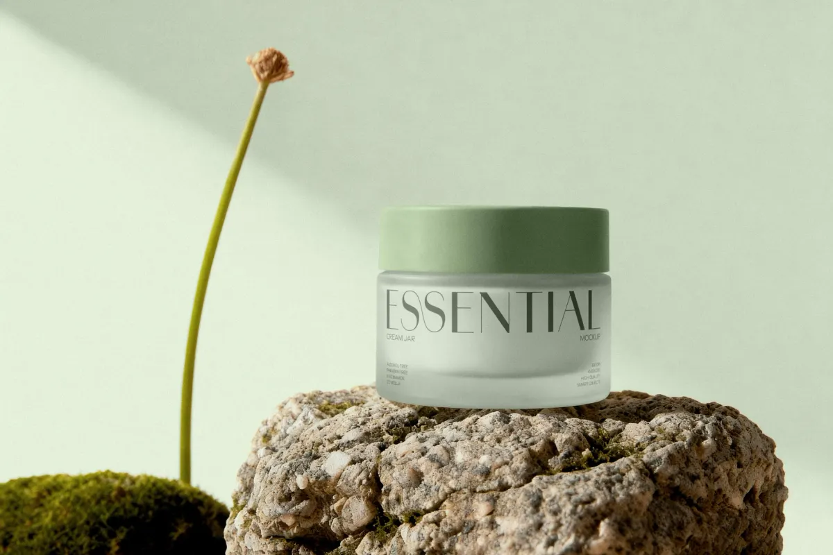 Cream Jar Mockup on Stone Surface