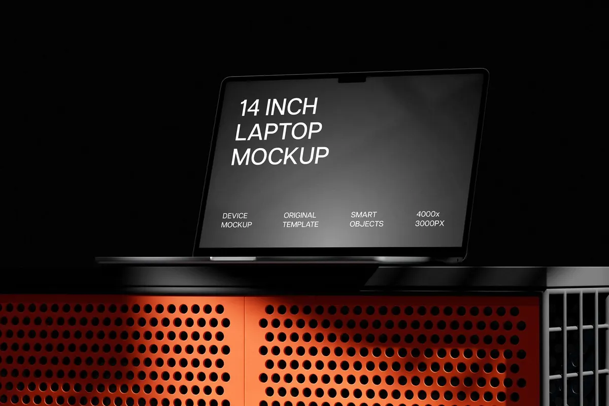Angled MacBook Pro 14 on Yellow Panel