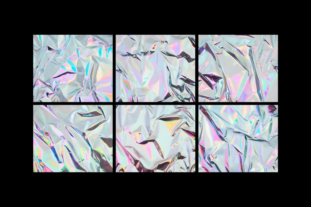 Crumpled Iridescent Holographic Foil Textures