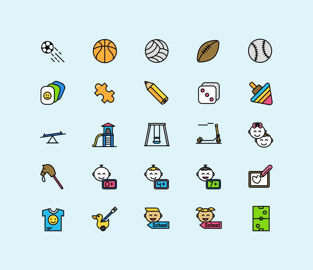 Childhood Flat Icons Set