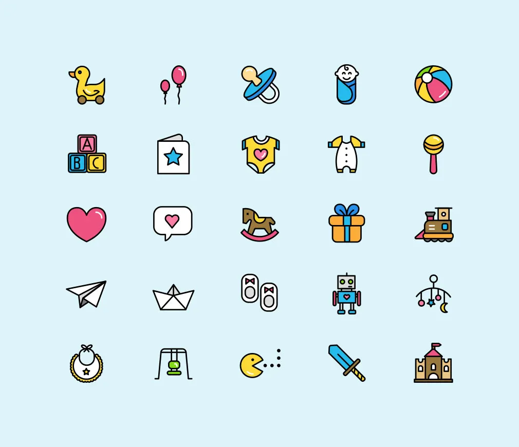 Childhood Flat Icons Set
