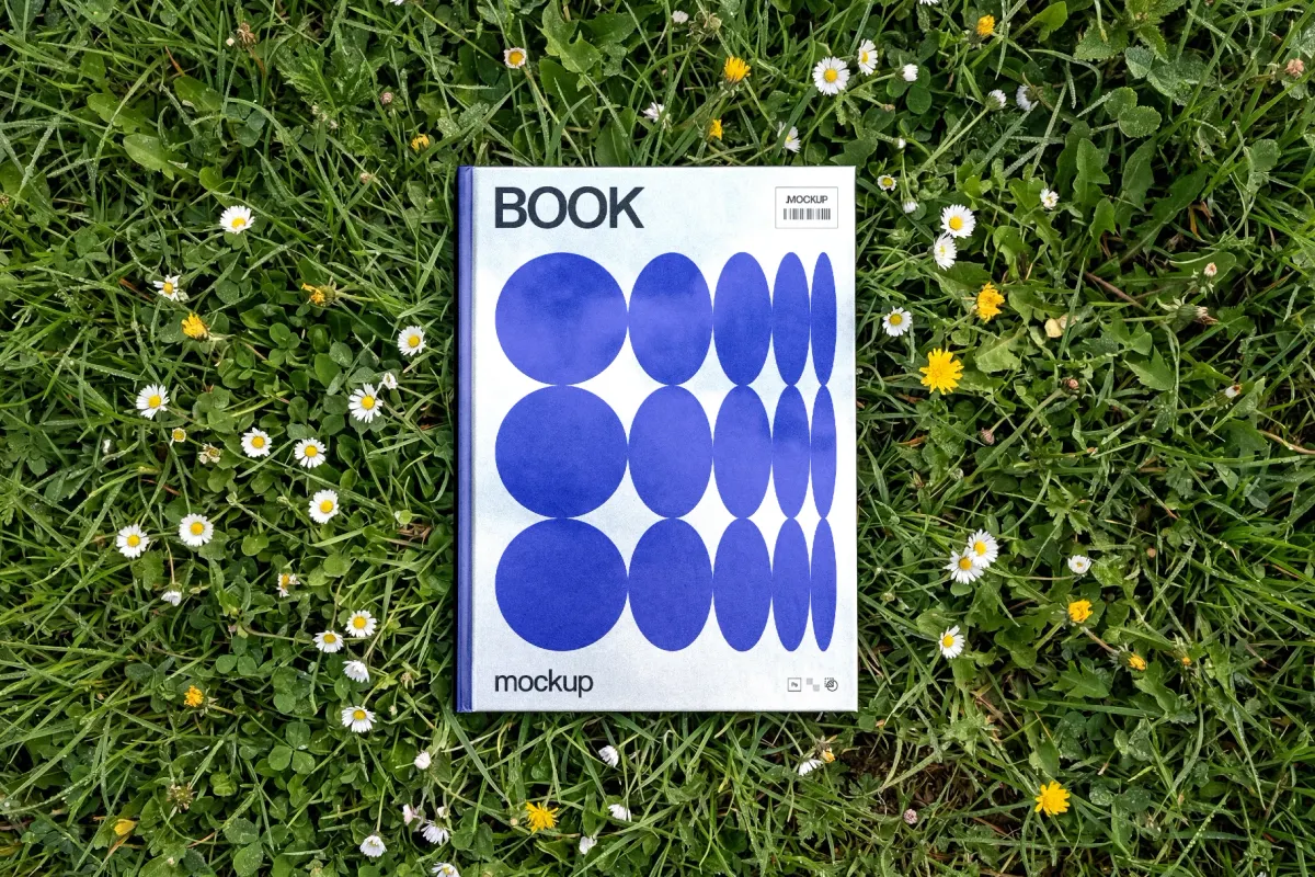 Top View Book Mockup on Grass