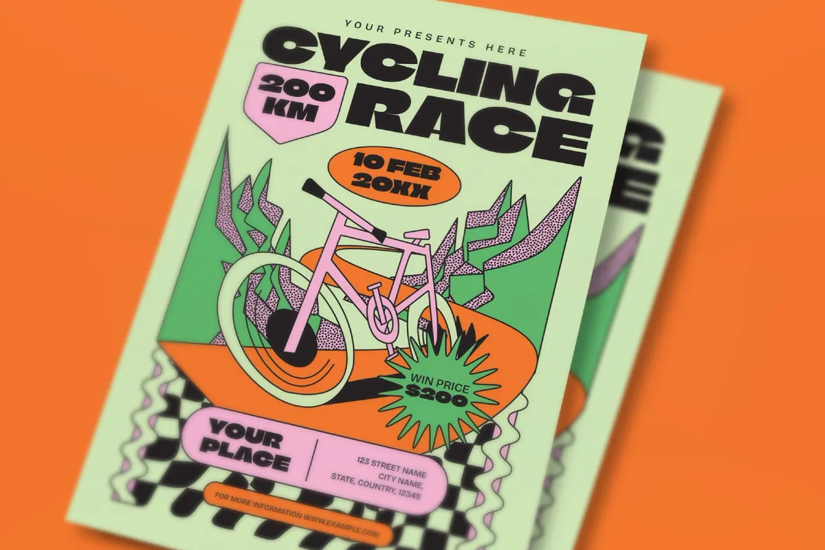 Orange Quirky Cycling Tournament Flyer
