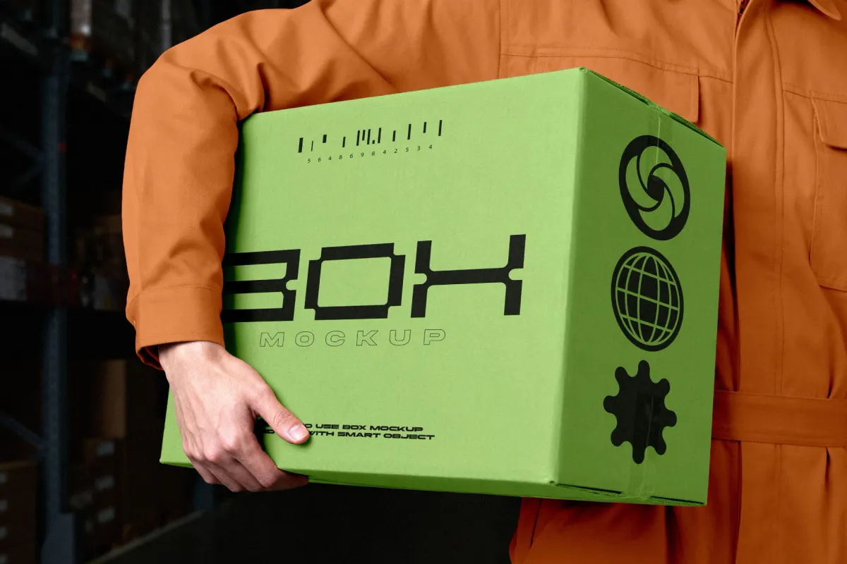 Big Cardboard Delivery Box Mockup