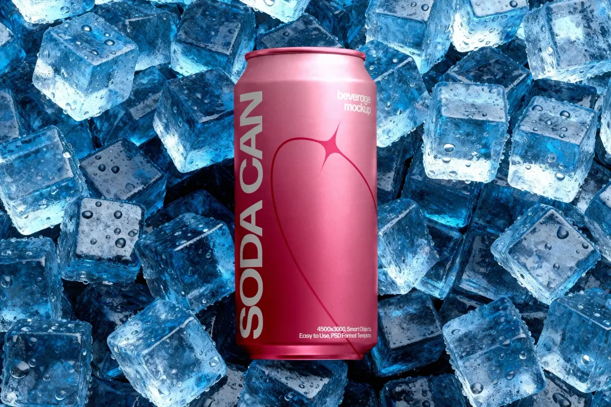 Soda Can Mockup on Ice