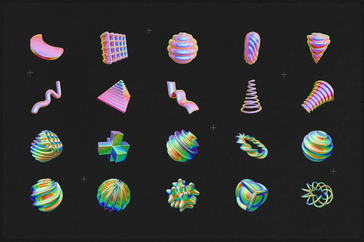 Iridescent & Thermal Geometric 3D Shapes
