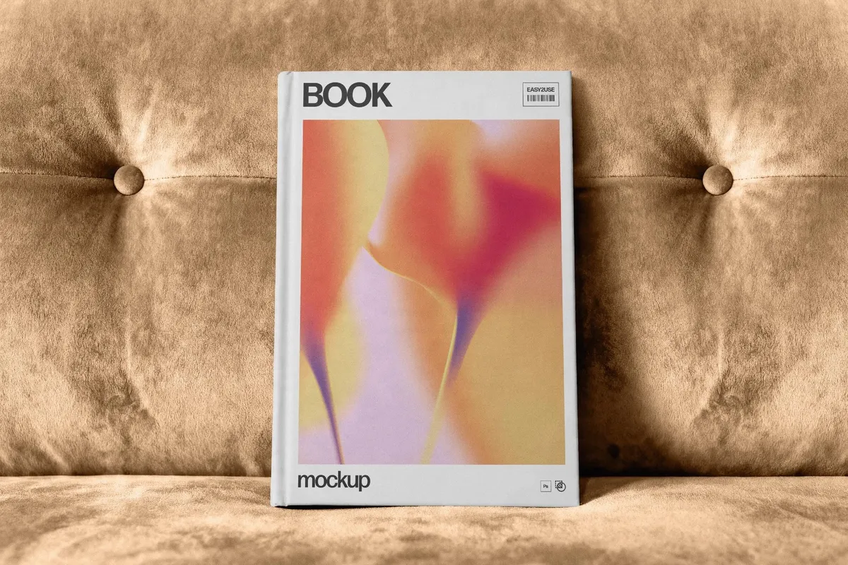 Hardcover Book Mockup with Fabric Backdrop