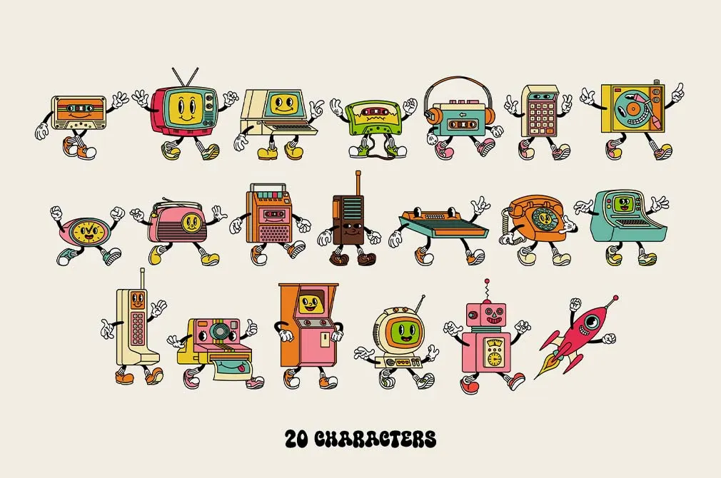 70s Retro Tech Cartoon Characters