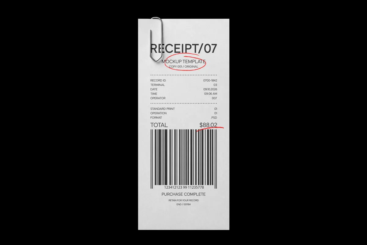 Receipt With Paperclip Mockup