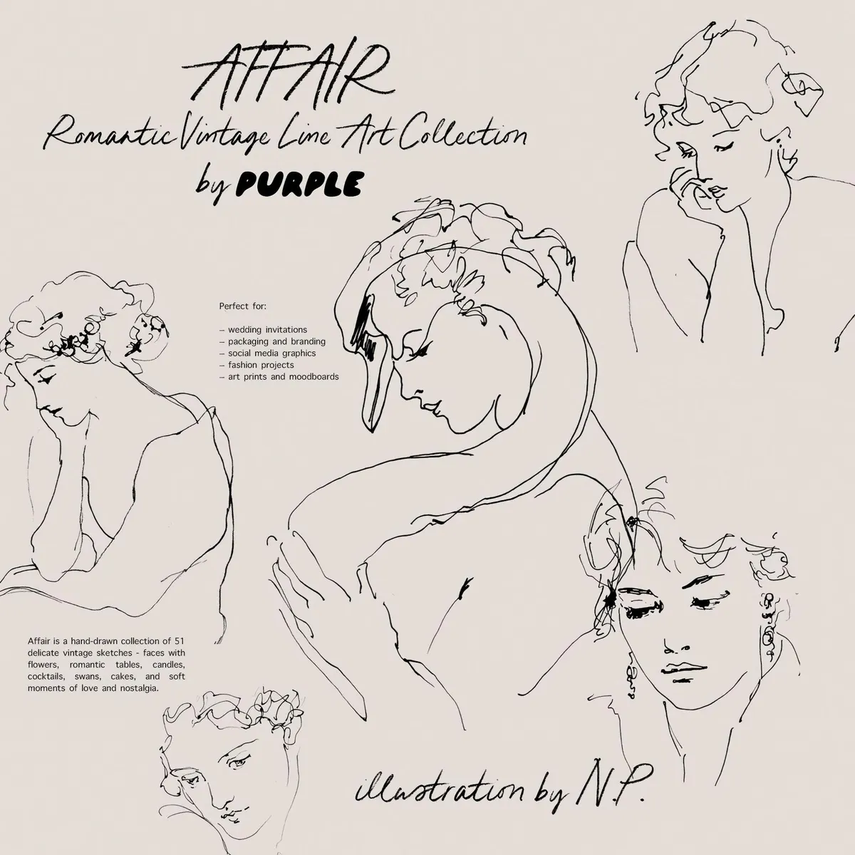 Affair: Romantic Vintage Line Art