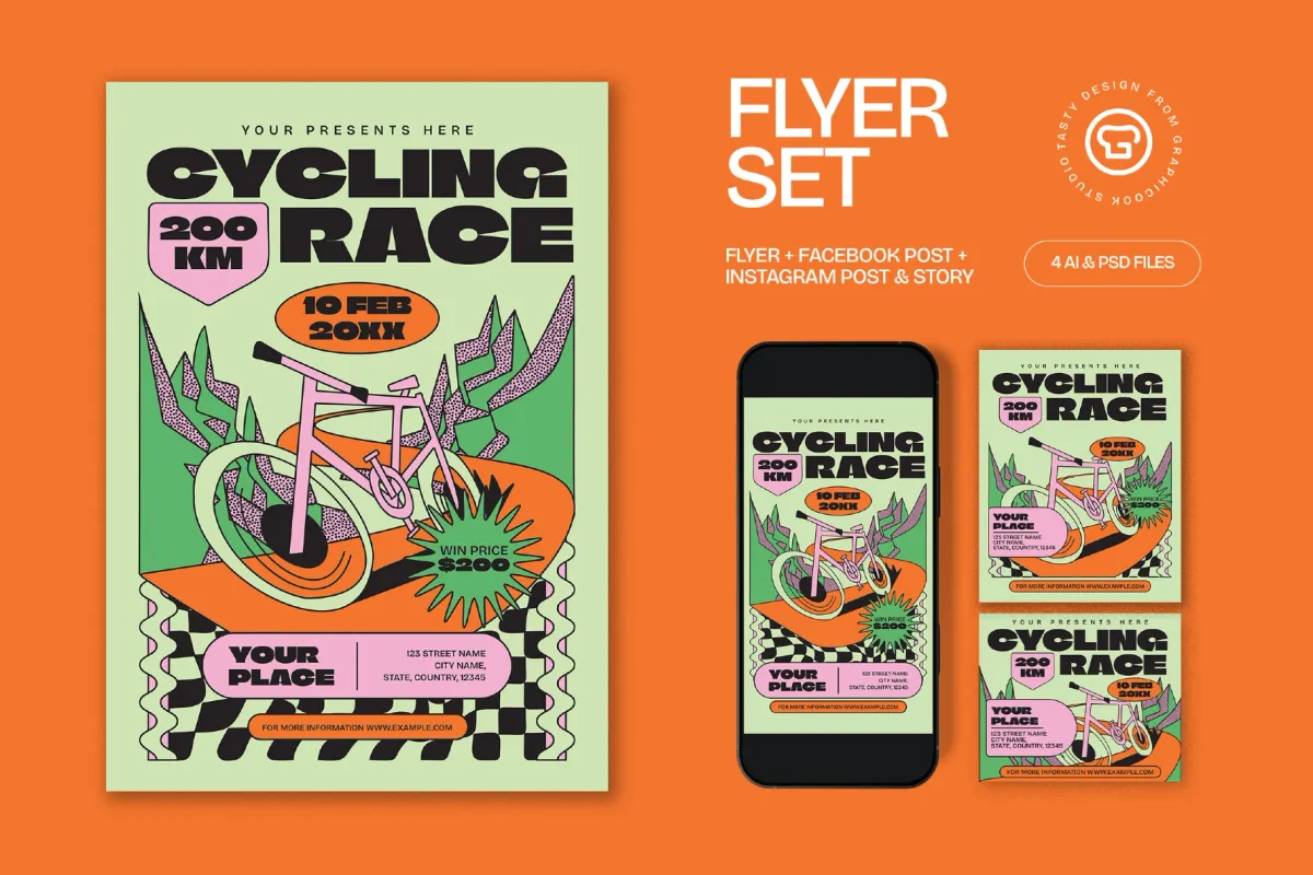 Orange Quirky Cycling Tournament Flyer