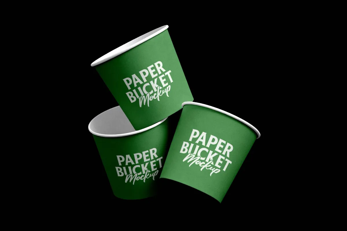 3 Paper Buckets Mockup