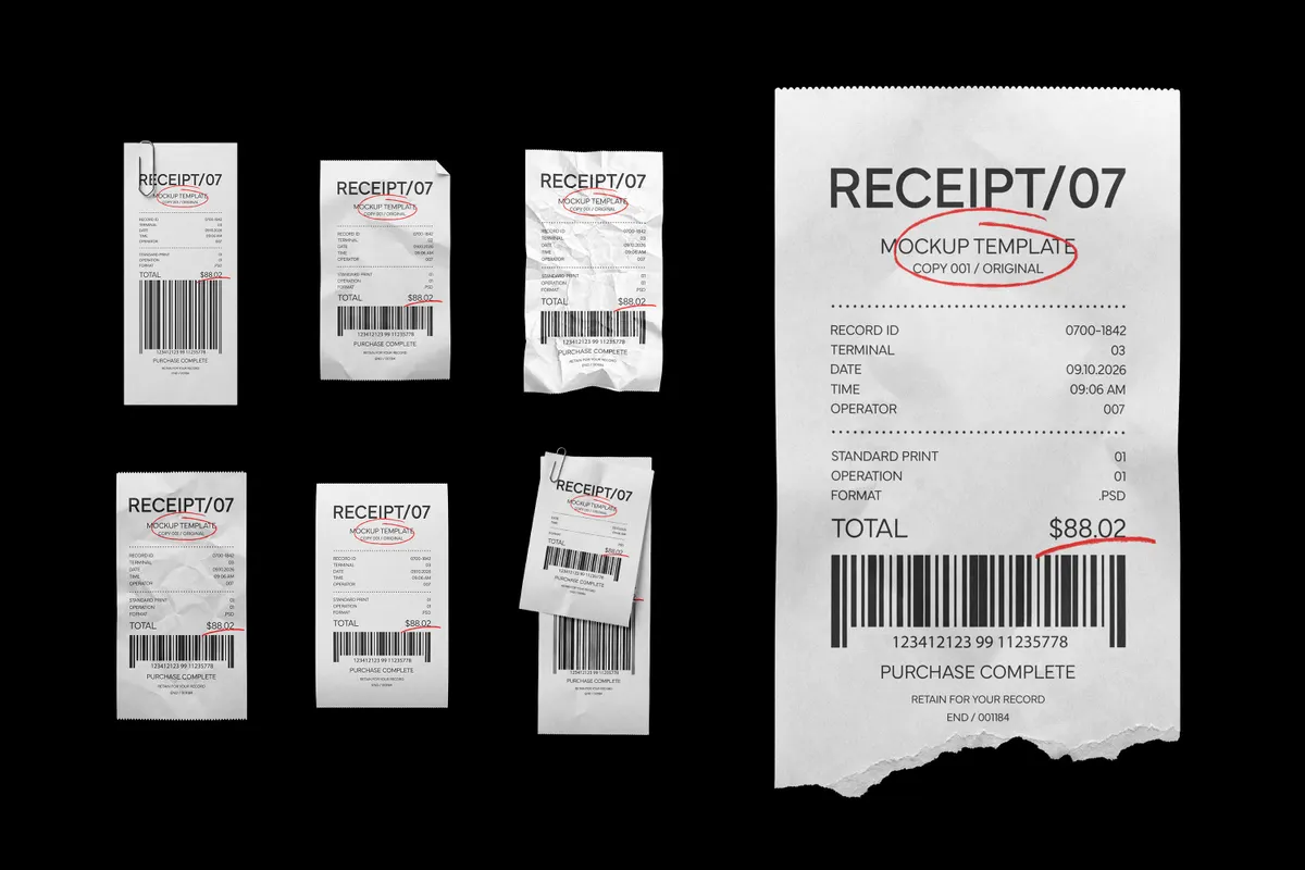 12-in-1 Receipt Mockups Bundle