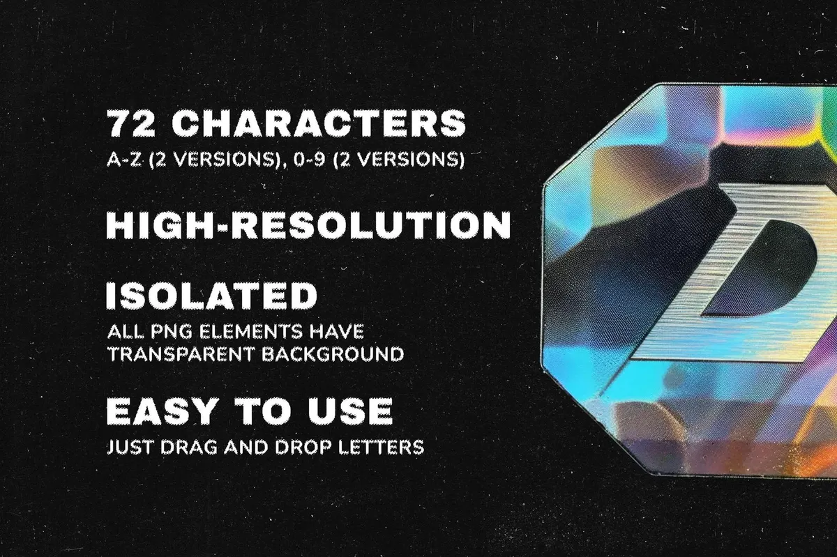 Holographic Sticker PNG Letters Pack