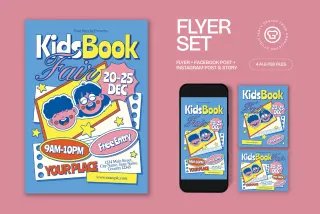 Blue Quirky Illustration Kids Book Fair Flyer