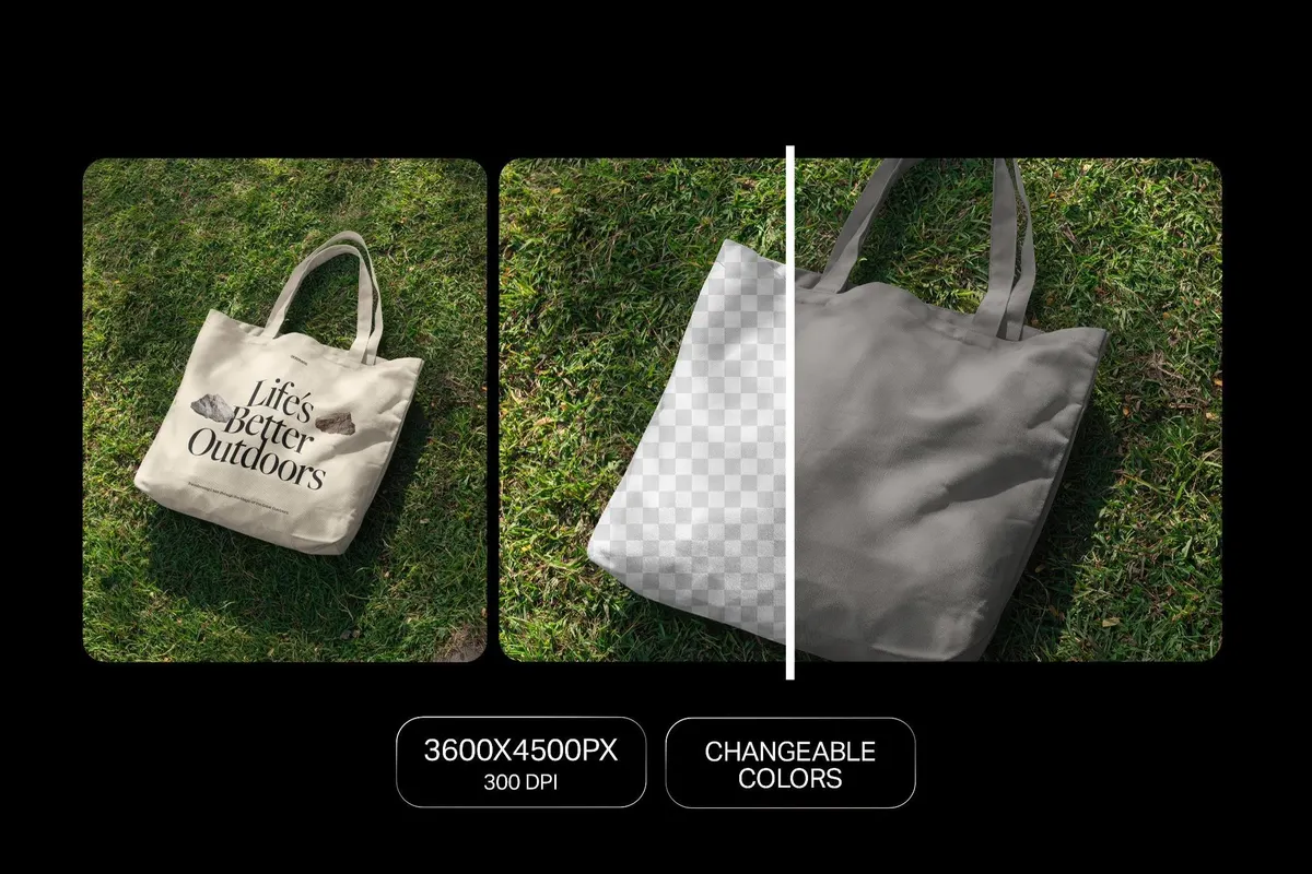Dropped Tote Bag on Grass Mockup