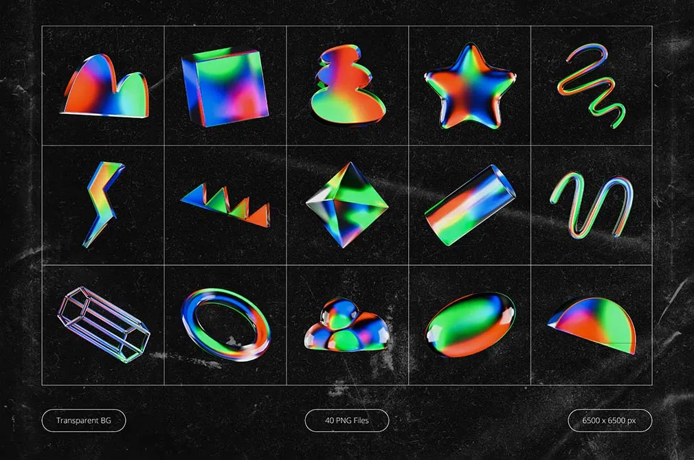 3D Glowy Glassmorphic Shapes