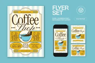 Blue Vintage Coffee Shop Promotion Flyer