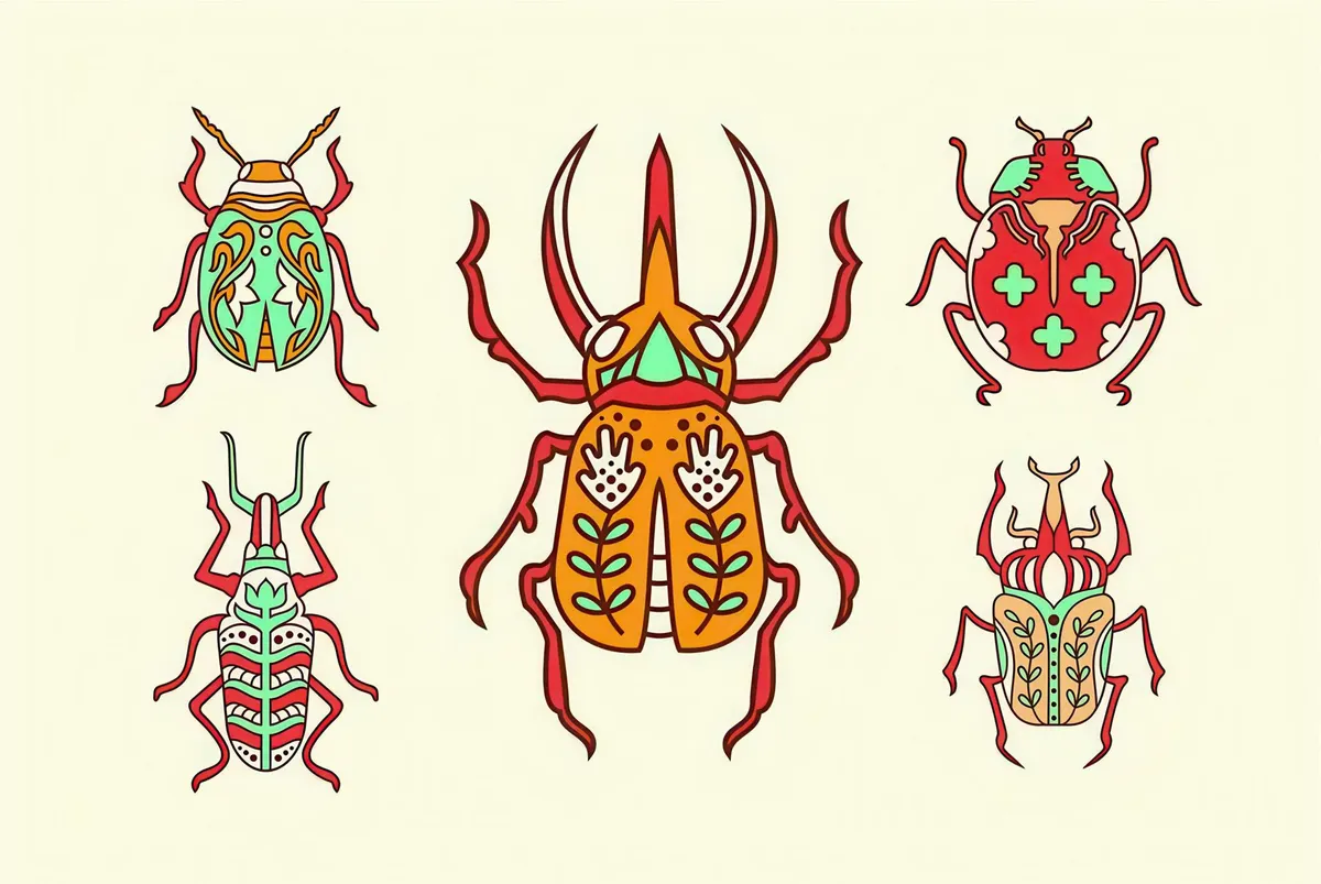 Folk Art Insect Vector Illustrations