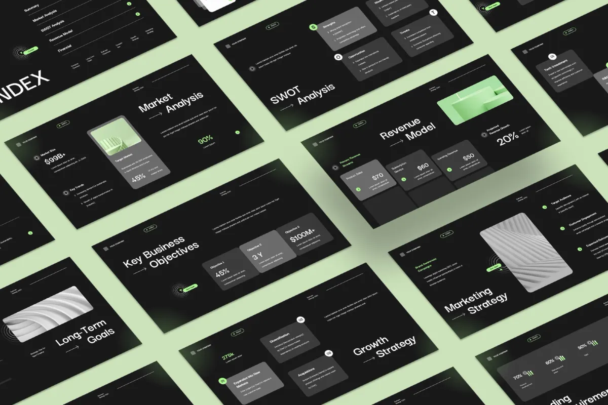Black&Green Business Strategy Powerpoint Template