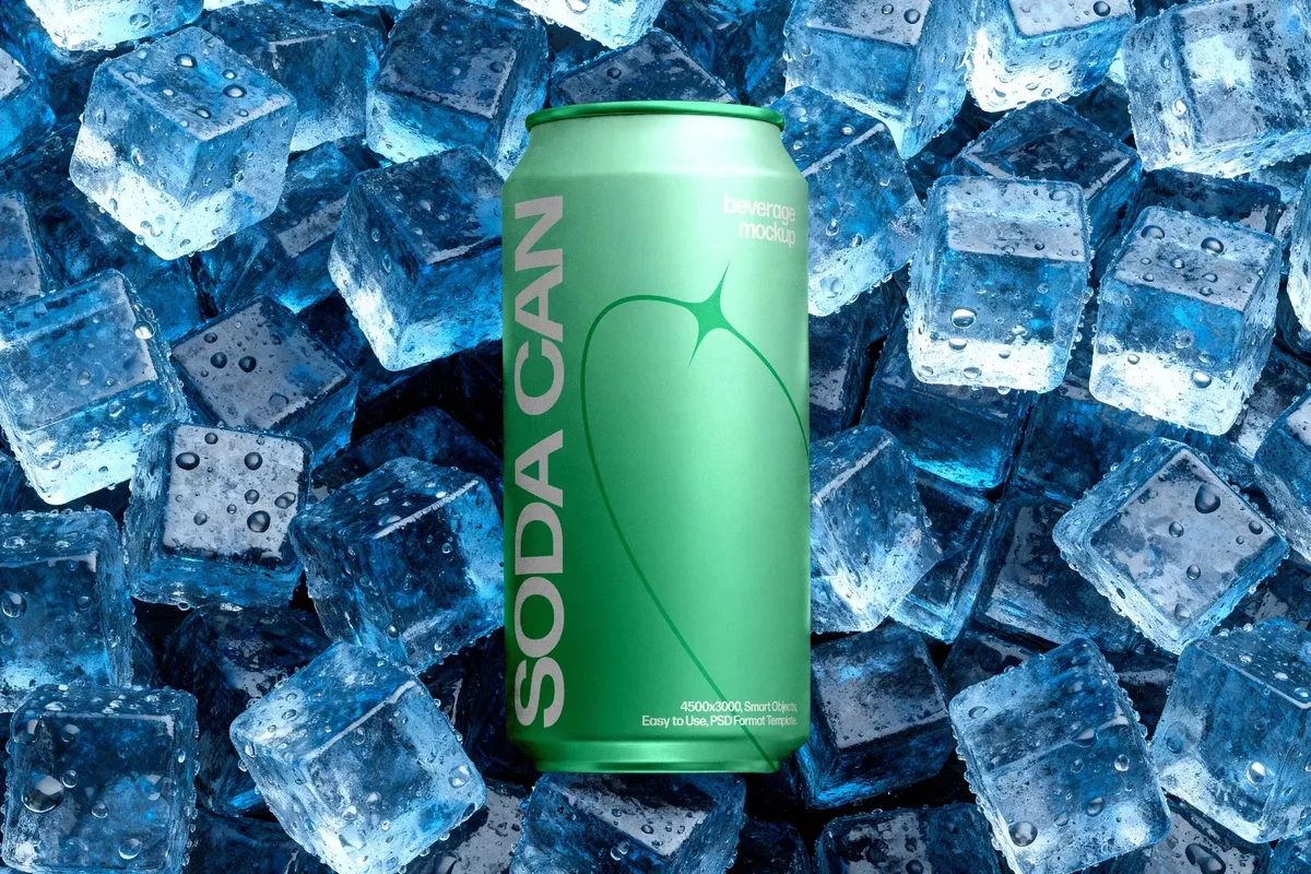 Soda Can Mockup on Ice