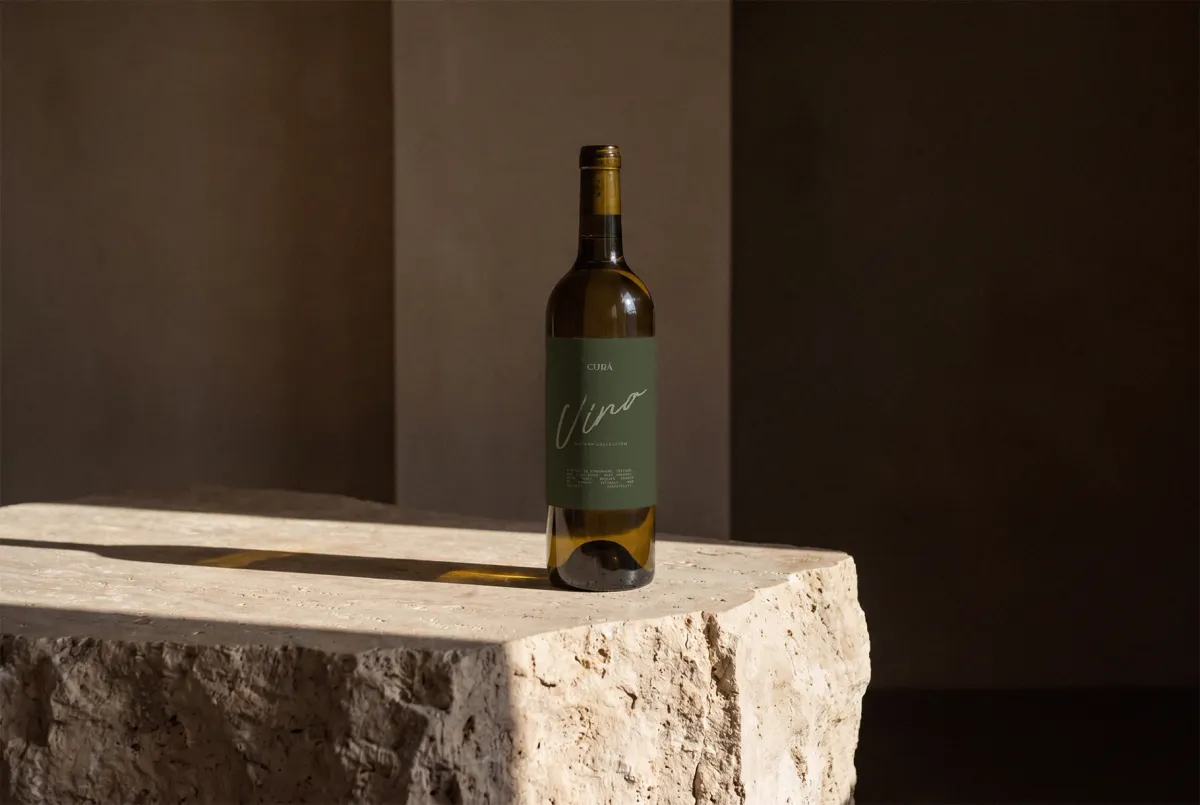 Stone Pedestal Wine Bottle Mockup
