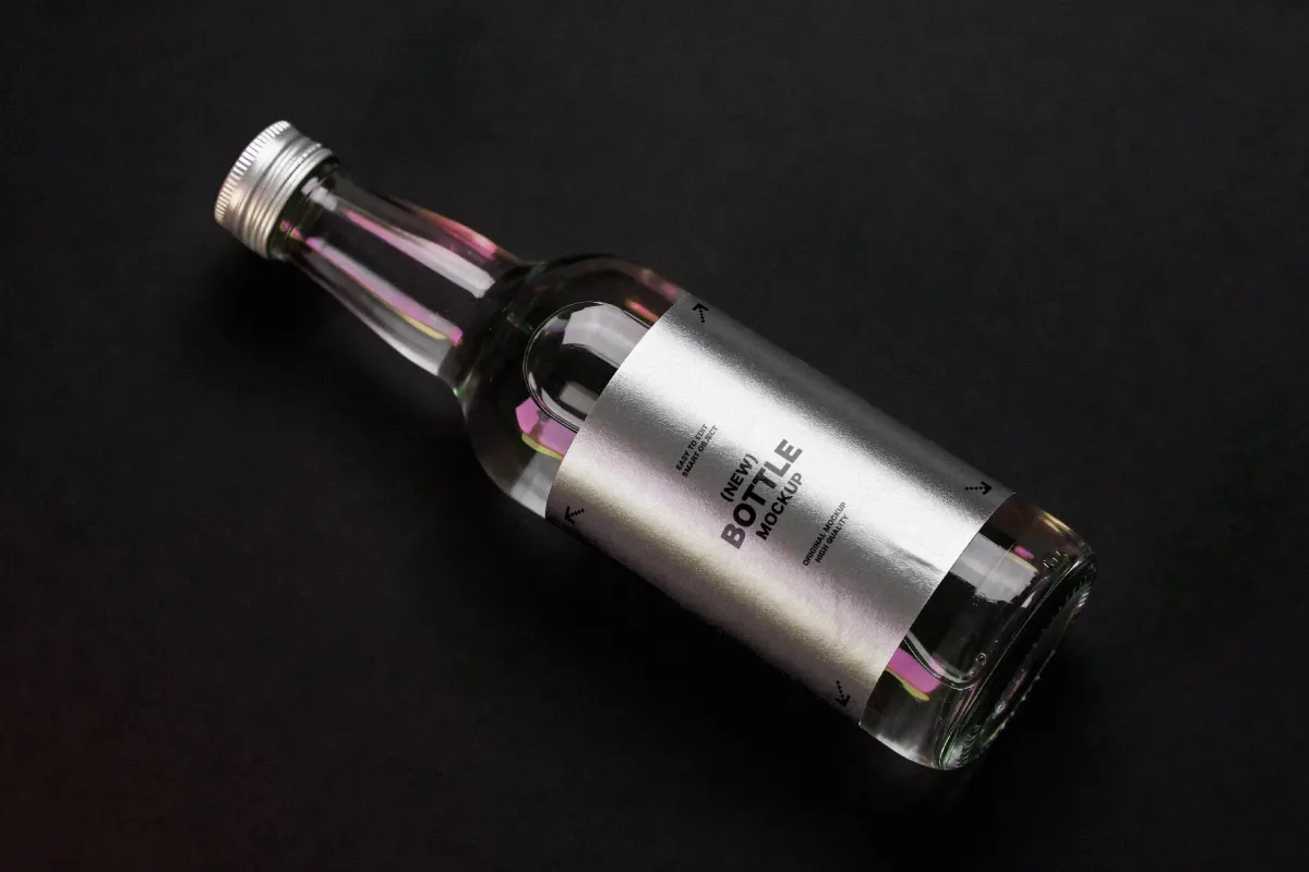 Bottle Label Mockup with Metallic Wrap